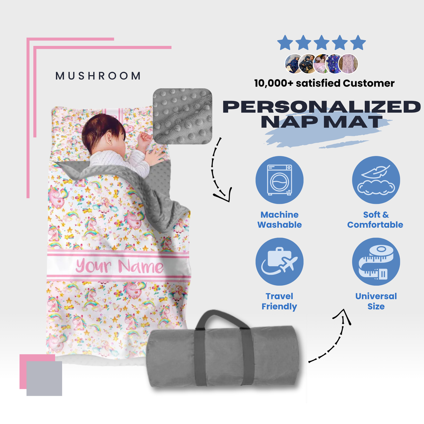 Personalized Nap Mat Unicorn Edition