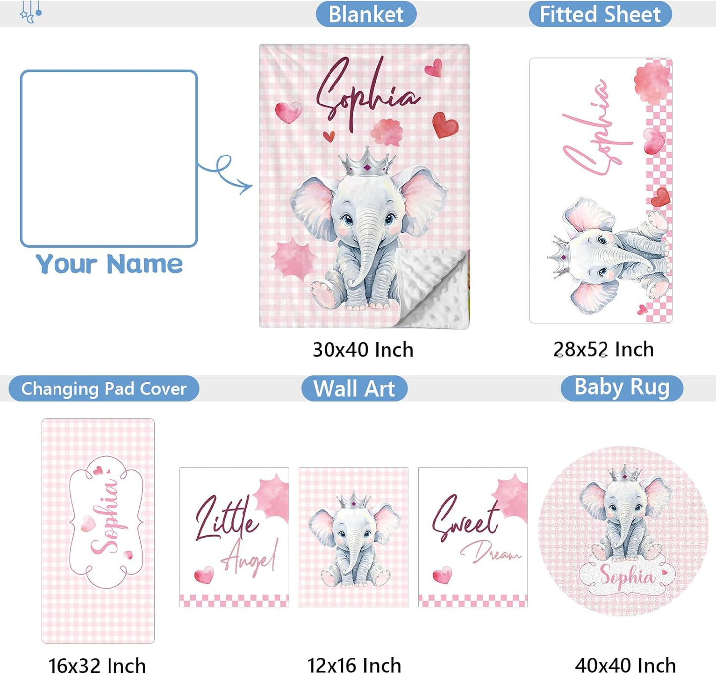 Elephant Pink Heart Crib Bedding Set