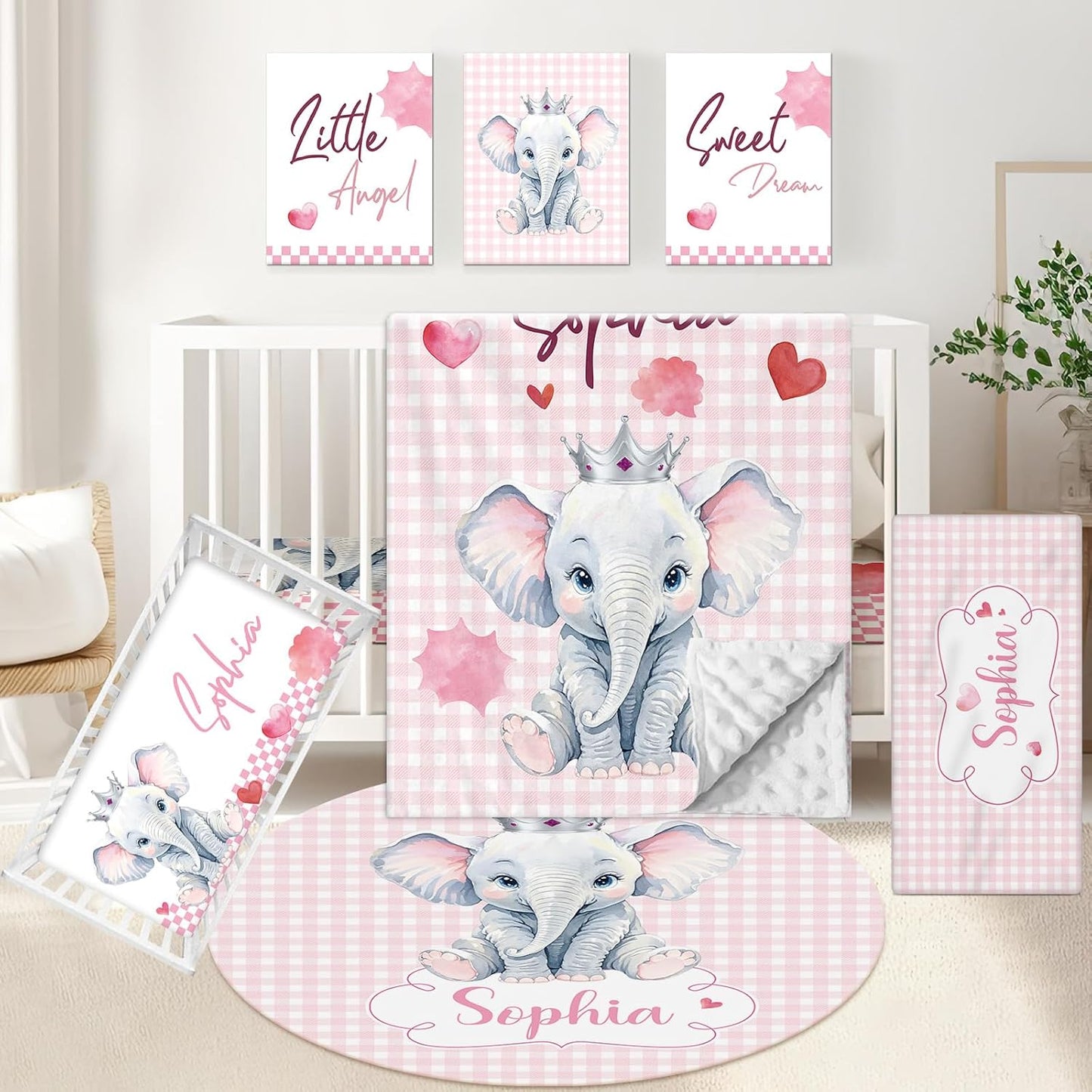 Elephant Pink Heart Crib Bedding Set