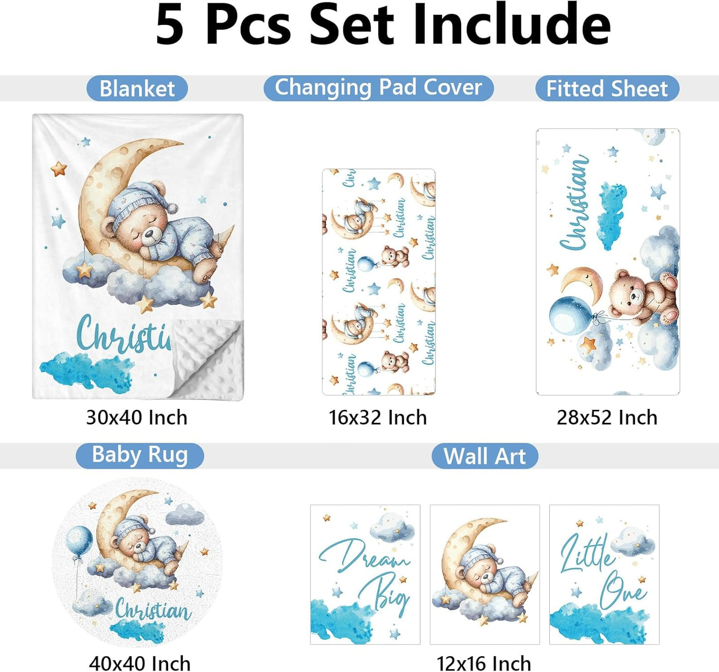 Bear Blue Crib Bedding Set