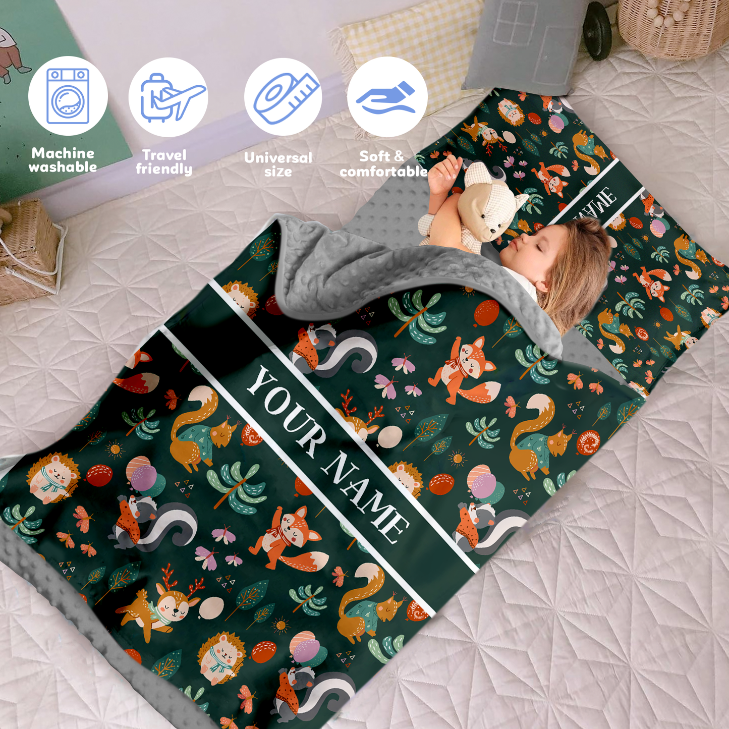 Personalized Nap Mat Woodland Animals 02 Edition