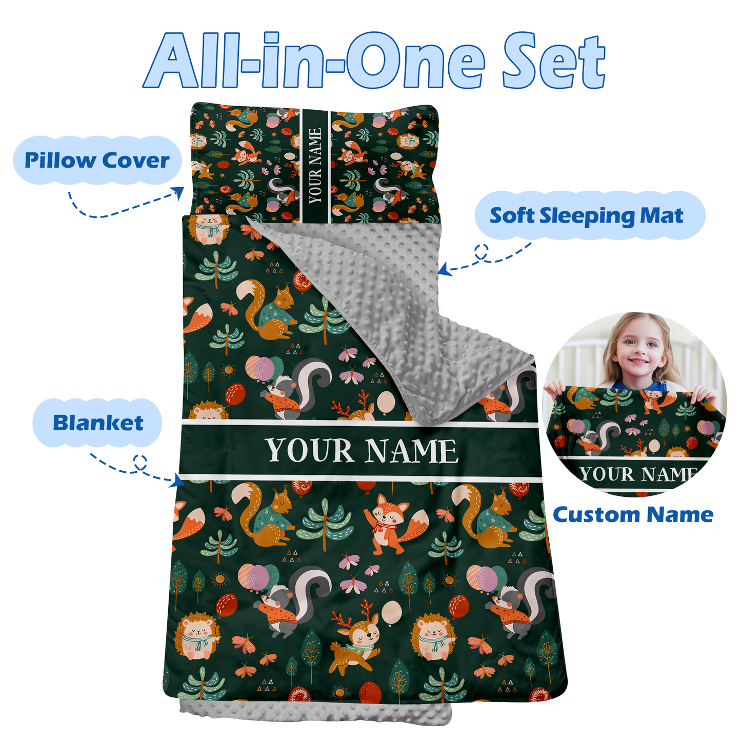 Personalized Nap Mat Woodland Animals 02 Edition