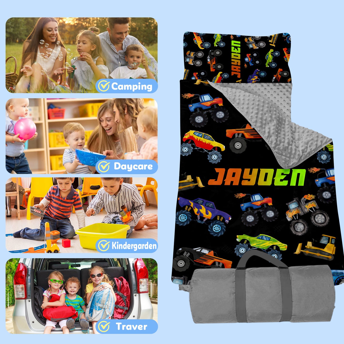Personalized Nap Mat Monster Truck Edition