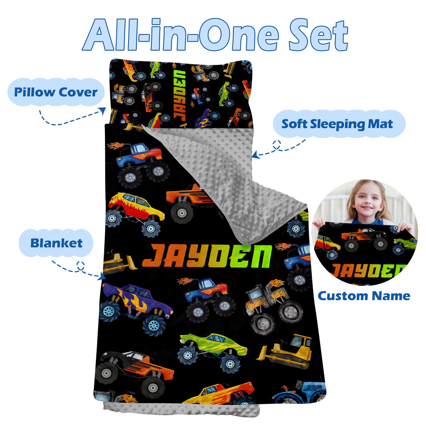 Personalized Nap Mat Monster Truck Edition