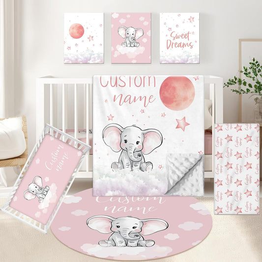 Elephant Pink Crib Bedding Set