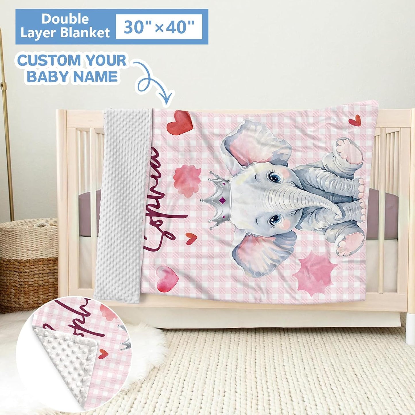 Elephant Pink Heart Crib Bedding Set