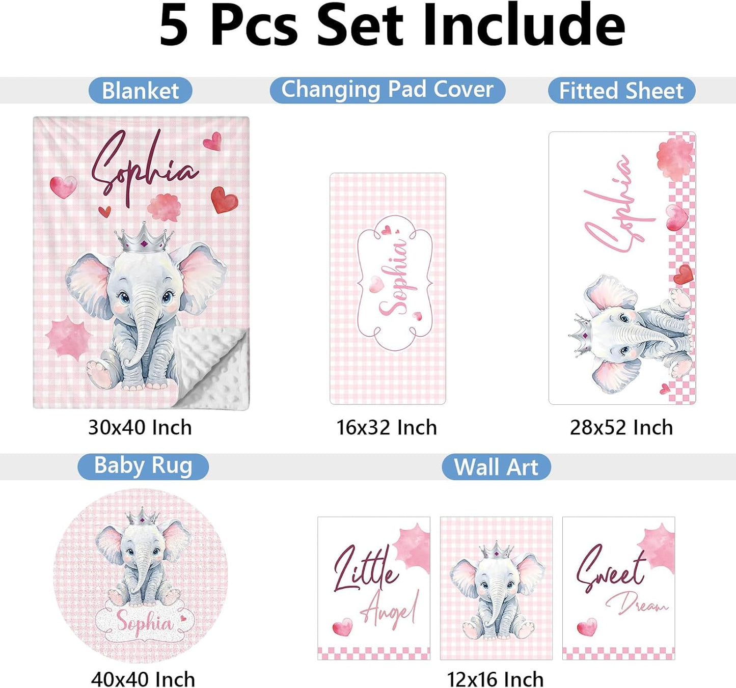 Elephant Pink Heart Crib Bedding Set
