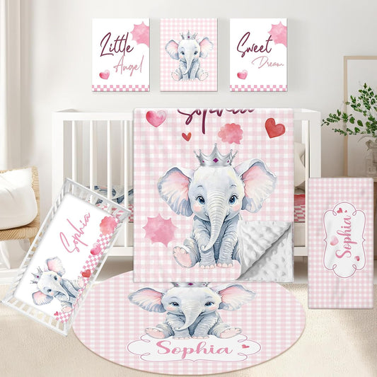 Elephant Pink Heart Crib Bedding Set