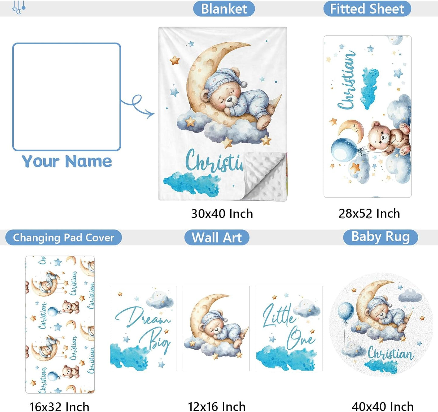 Bear Blue Crib Bedding Set