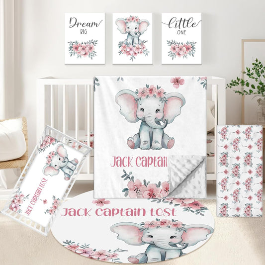 Elephant Floral Crib Bedding Set
