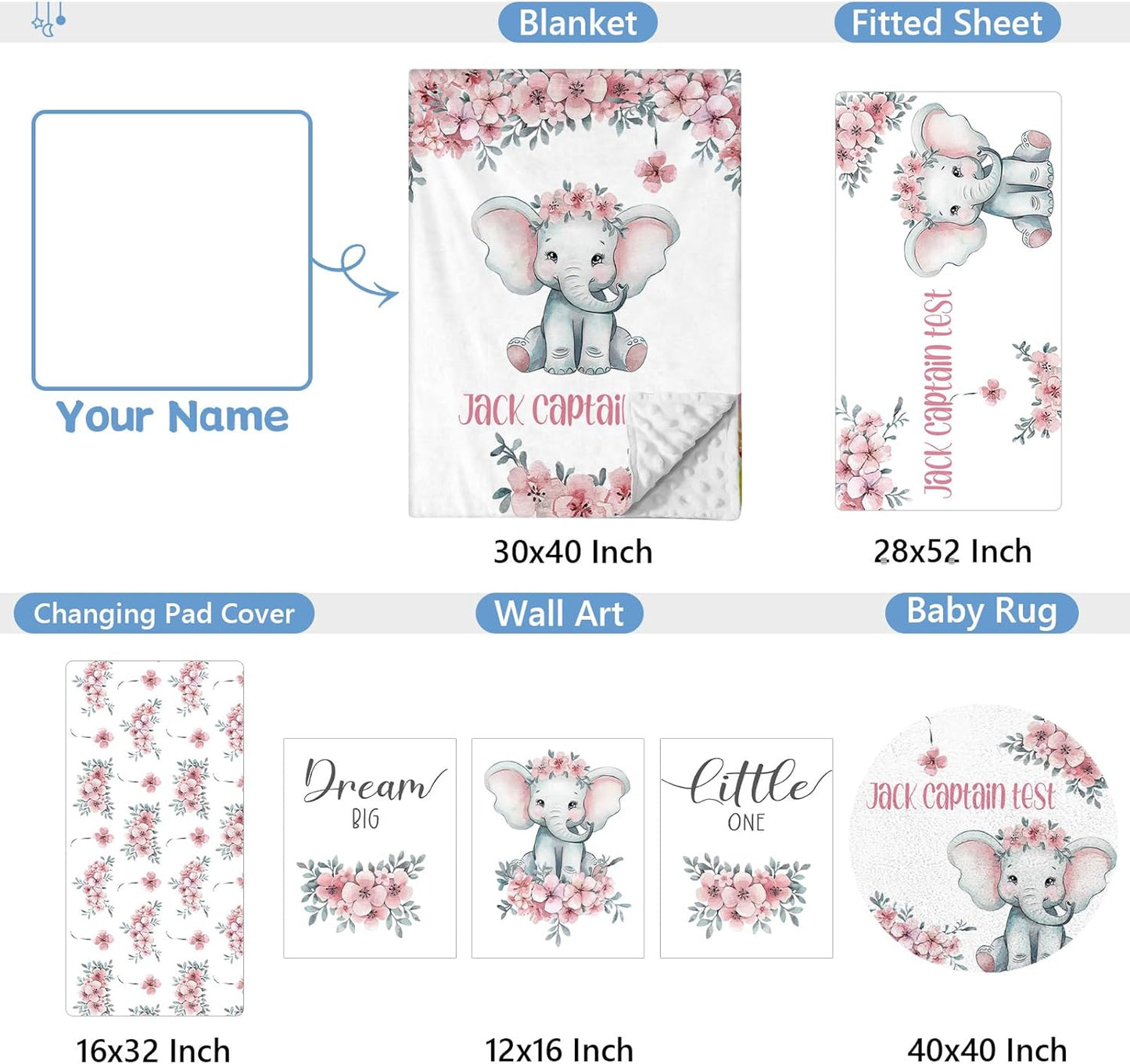 Elephant Floral Crib Bedding Set