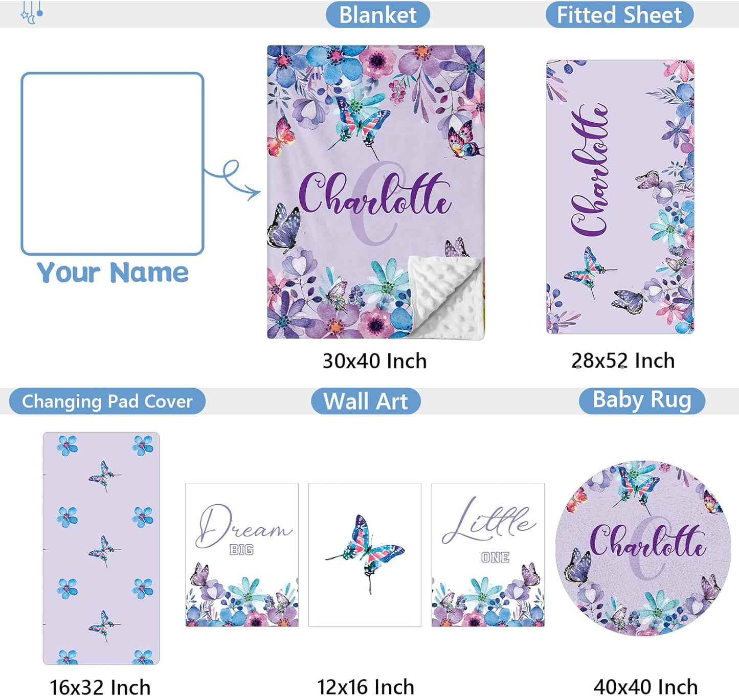 Butterfly Purple Crib Bedding Set