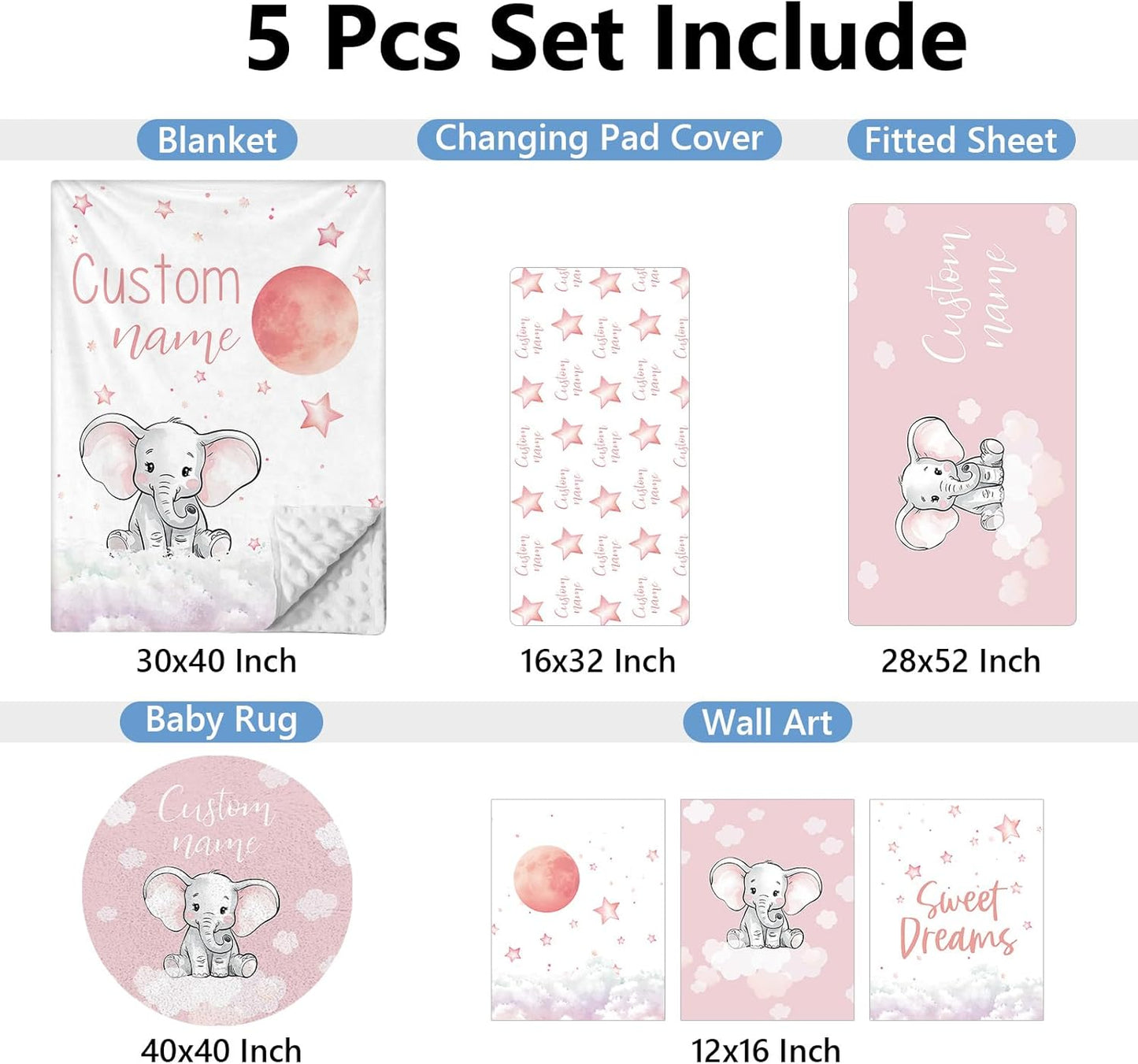 Elephant Pink Crib Bedding Set